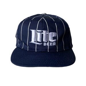 Vintage 90s Miller Lite Beer Embroidered Pinstripe Snapback Hat Baseball Cap